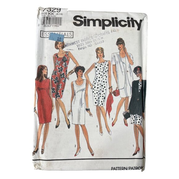 90s Simplicity 7329 Sewing Pattern Size KK 8-14 Sleeveless Dress Jacket NEW - Picture 1 of 6